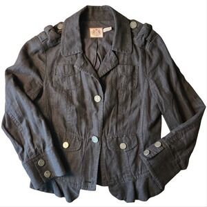 Juicy Couture Cropped Linen Military Blazer ruffled Hem Dark Academia Size M